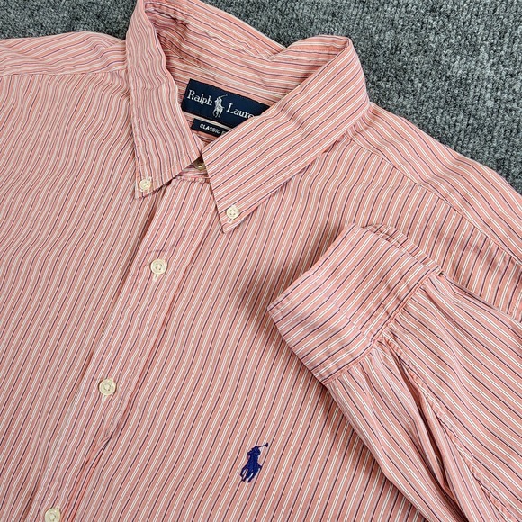 Ralph Lauren Other - Ralph Lauren‎ XL 17.5 Mens Classic Fit Striped Long Sleeve Button Peach